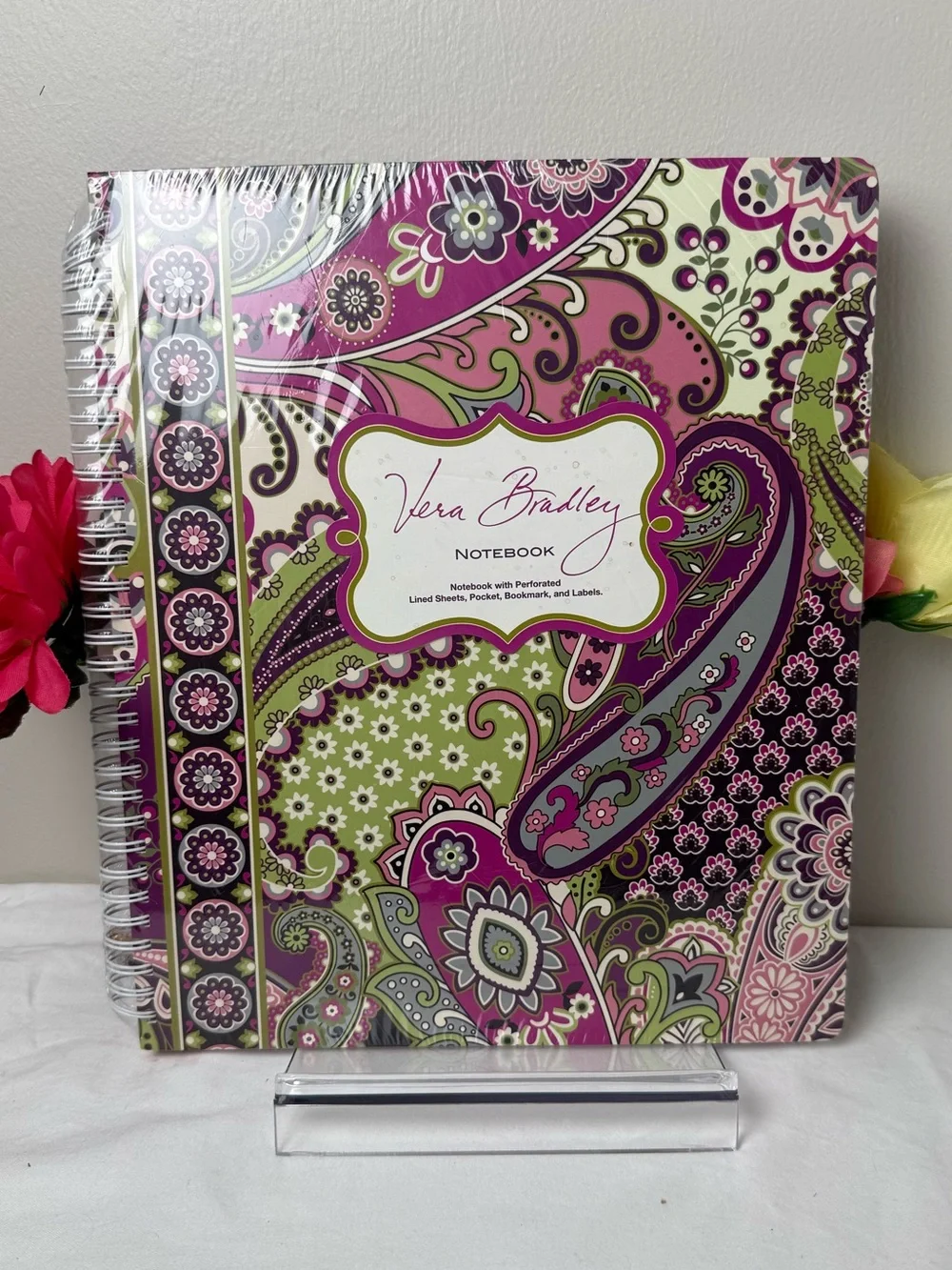NWT Vera Bradley Very Berry Paisley Large Notebook with Labels RETIRED RARE New